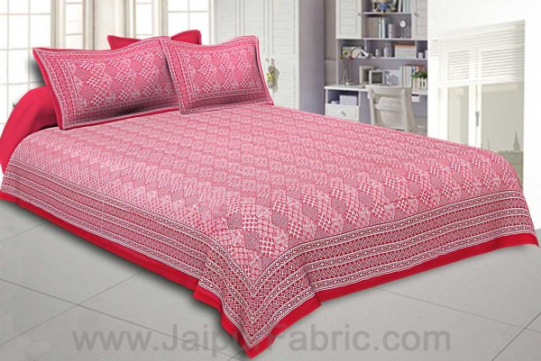 Double Bedsheet Big Bell  Print Red Pink Border Fine Cotton