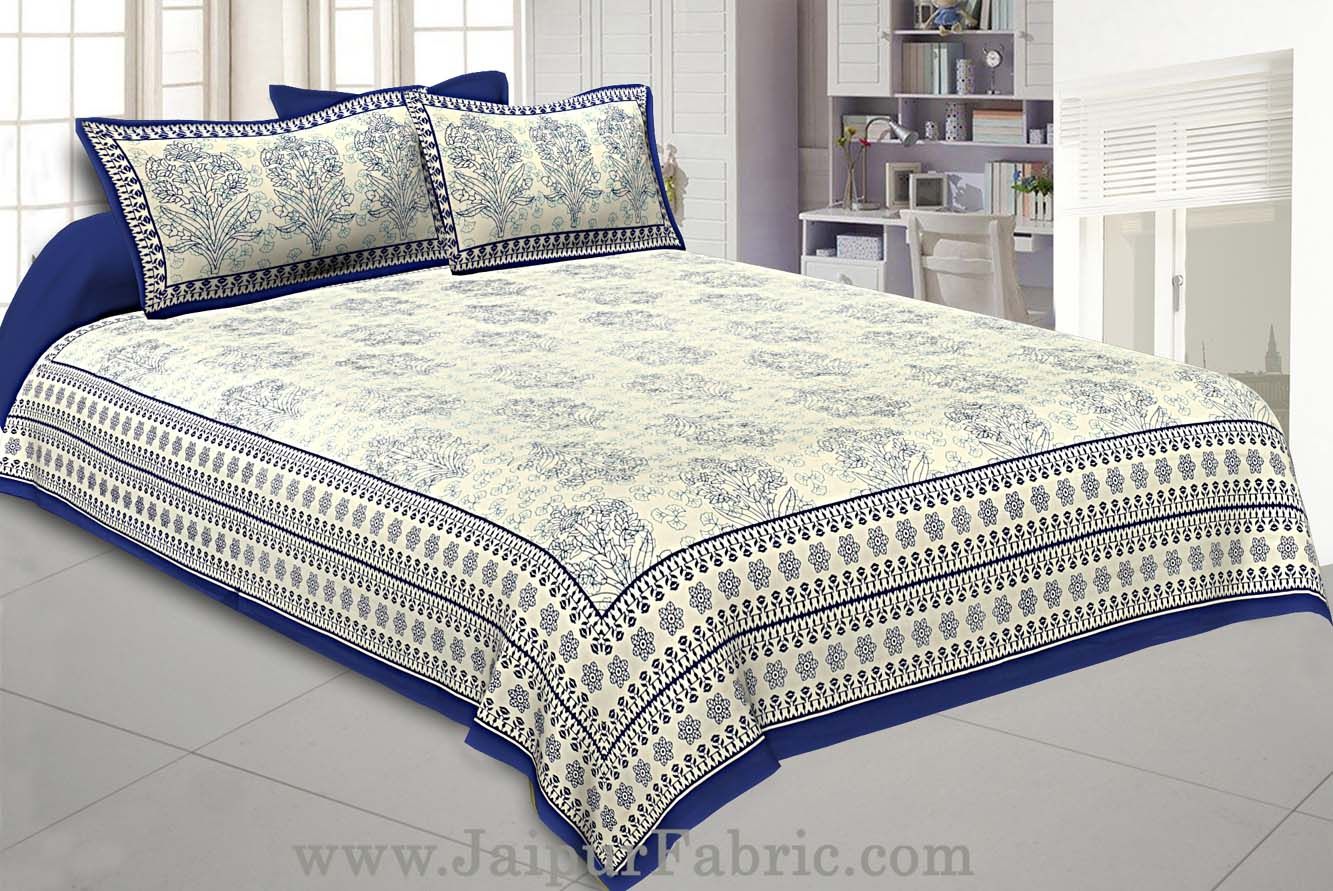 Blue Gamla block Double Bedsheet With 2 Pillow covers