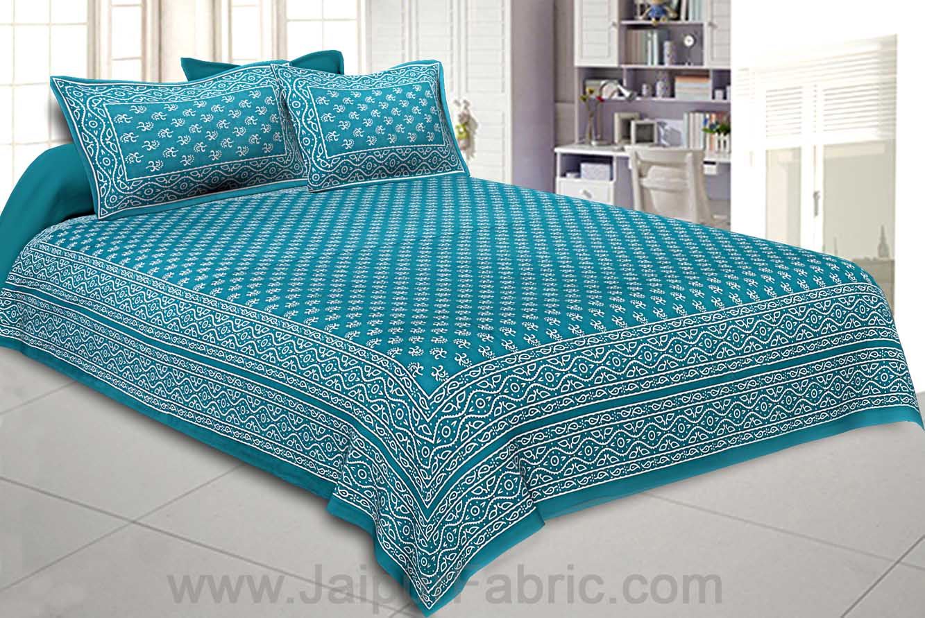 Double Bedsheet Aqua Green Small Leaf Print