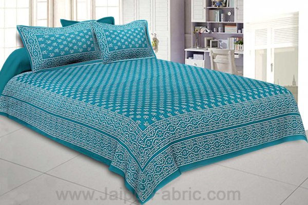 Double Bedsheet Aqua Green Small Leaf Print