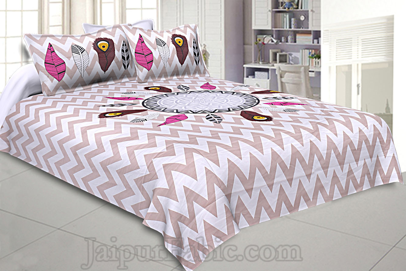 Modern Jungle Pink Cream 240 TC Double Bedsheet