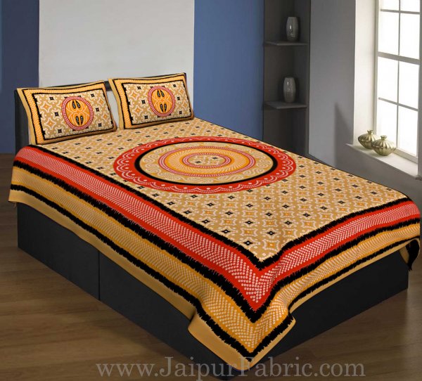 Single Bedsheet Pure Cotton Brown  Border with  Bandhej and Rangoli Print