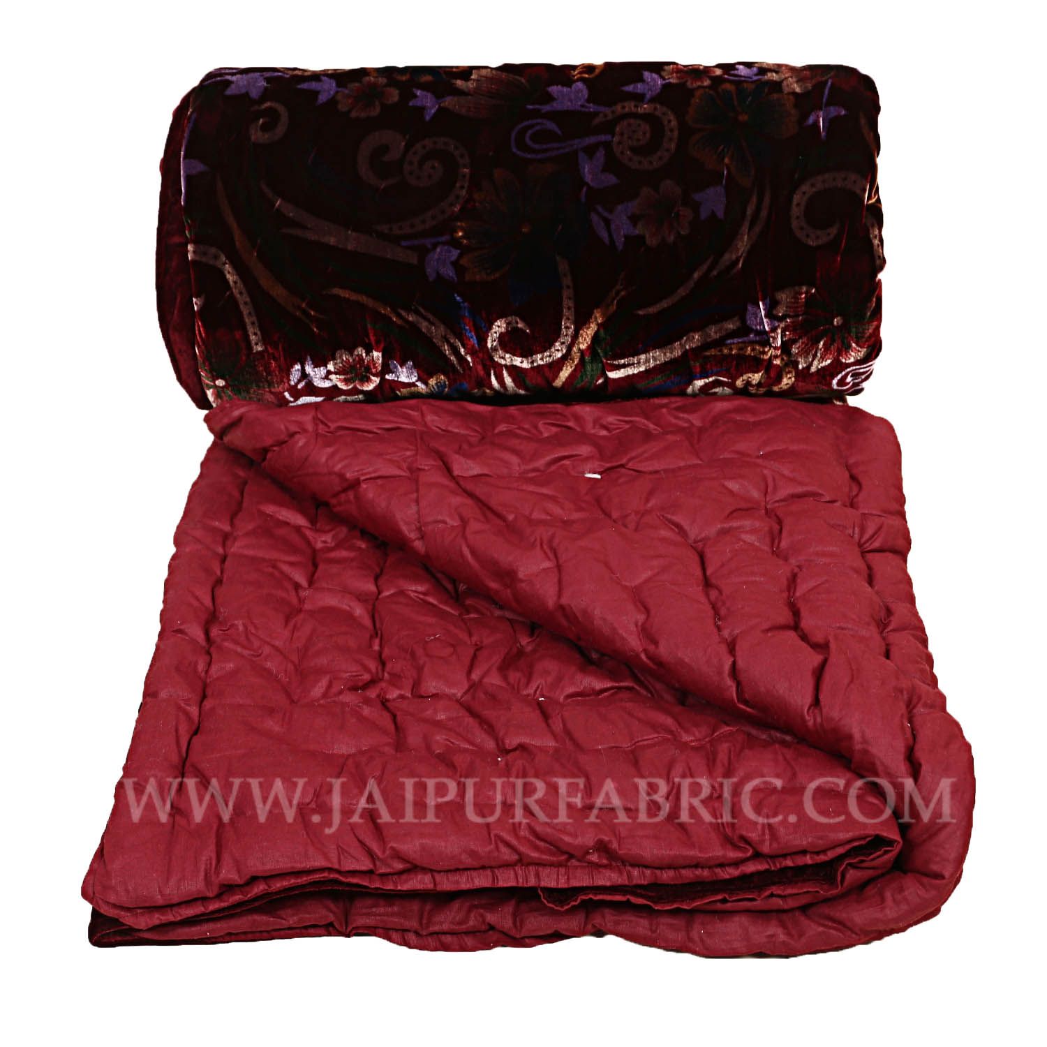 Jaipuri Hand Crafted Red Smooth Touch  Floral Print Velvet Double Quilt