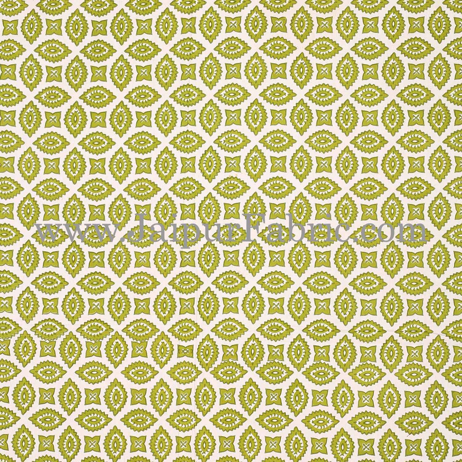 Green Border Cream Base Bagru Pattern Cotton Double Bed Sheet