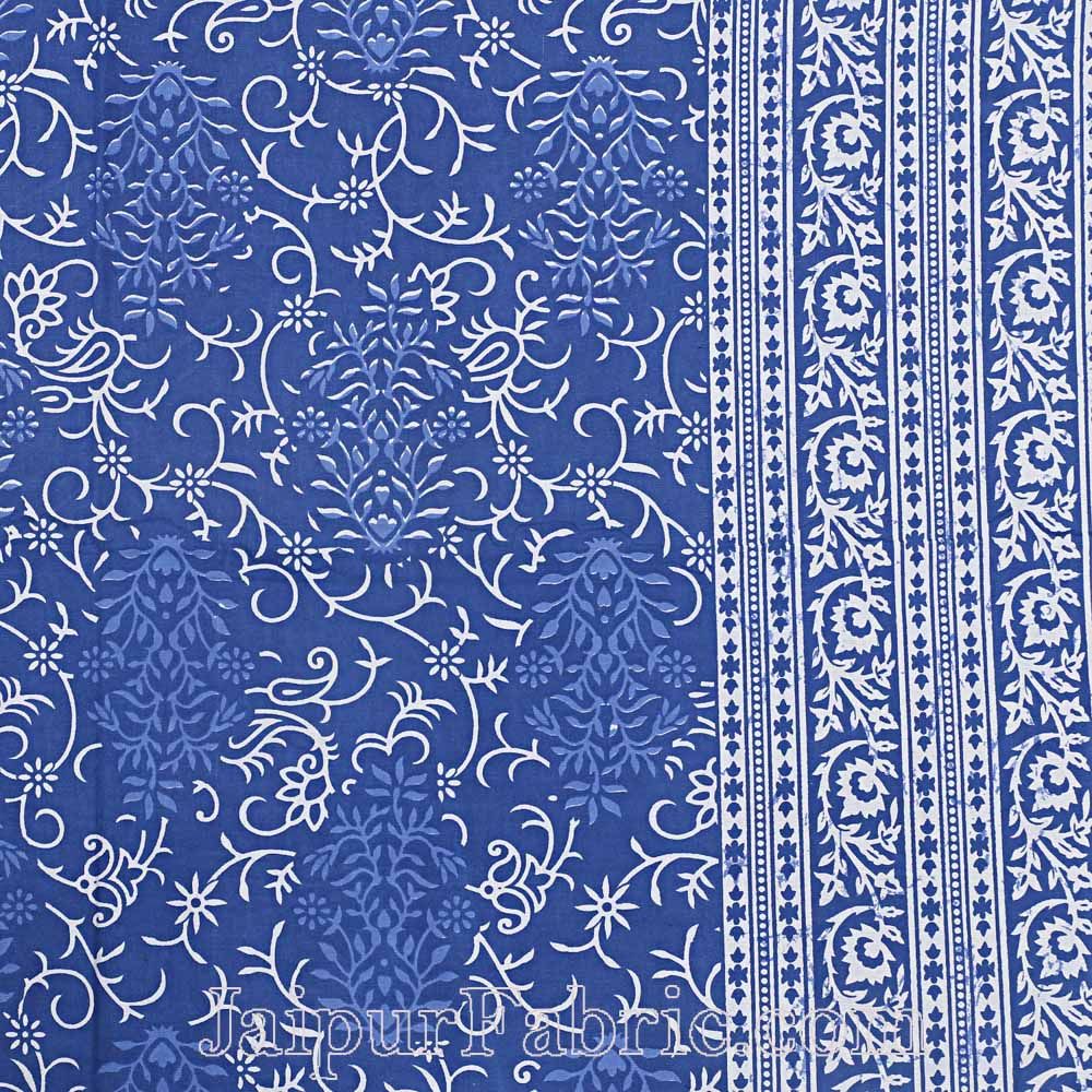 Double Bedsheet Royal Blue Vintage Seamless Print With 2 Pillow Covers