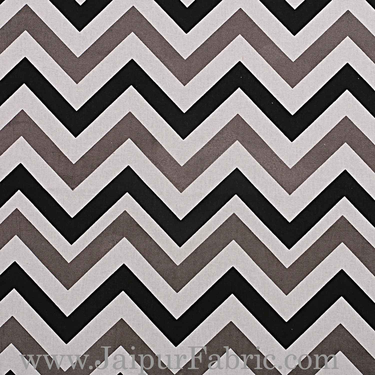 Double Bedsheet Grey  Border  Fine Cotton  Zig -Zag Print