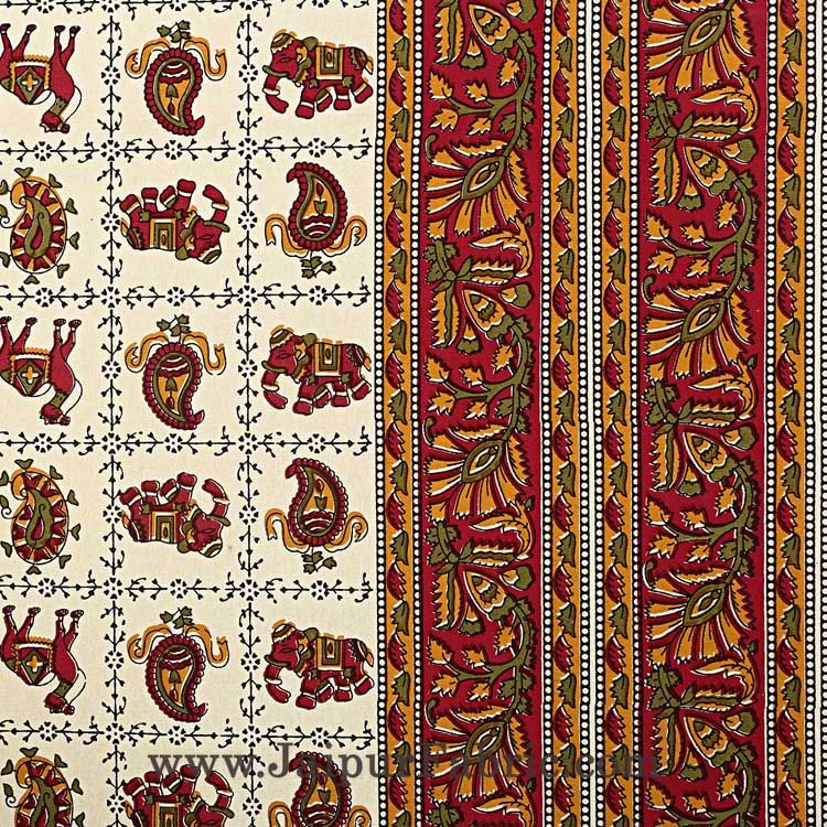 Super King Size Double Bedsheet Maroon Jaipuri Traditional Print with 2 Pillow Covers