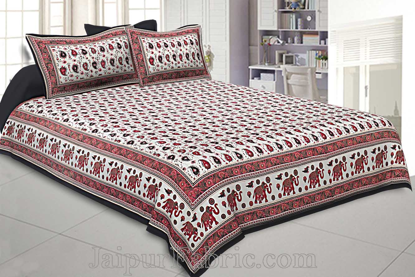 Double Bedsheet Paisley Maroon Gold Print