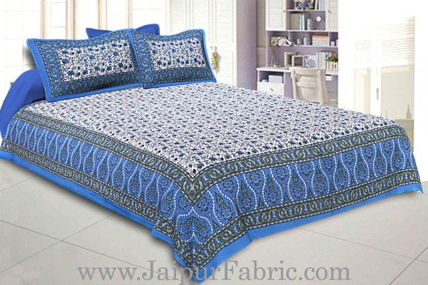 Double Bedsheet Blue Vintage Seamless Jaal Print With 2 Pillow Covers