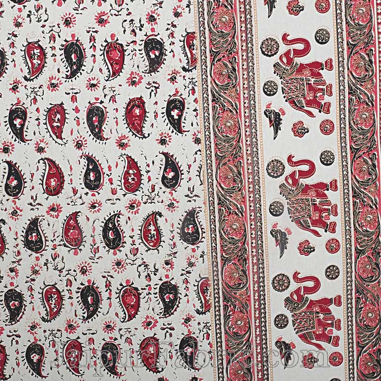 Double Bedsheet Paisley Maroon Gold Print