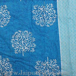 Jaipuri Printed Double Bed Razai Silver  Firozi And Ice Blue White base with Jall pattern