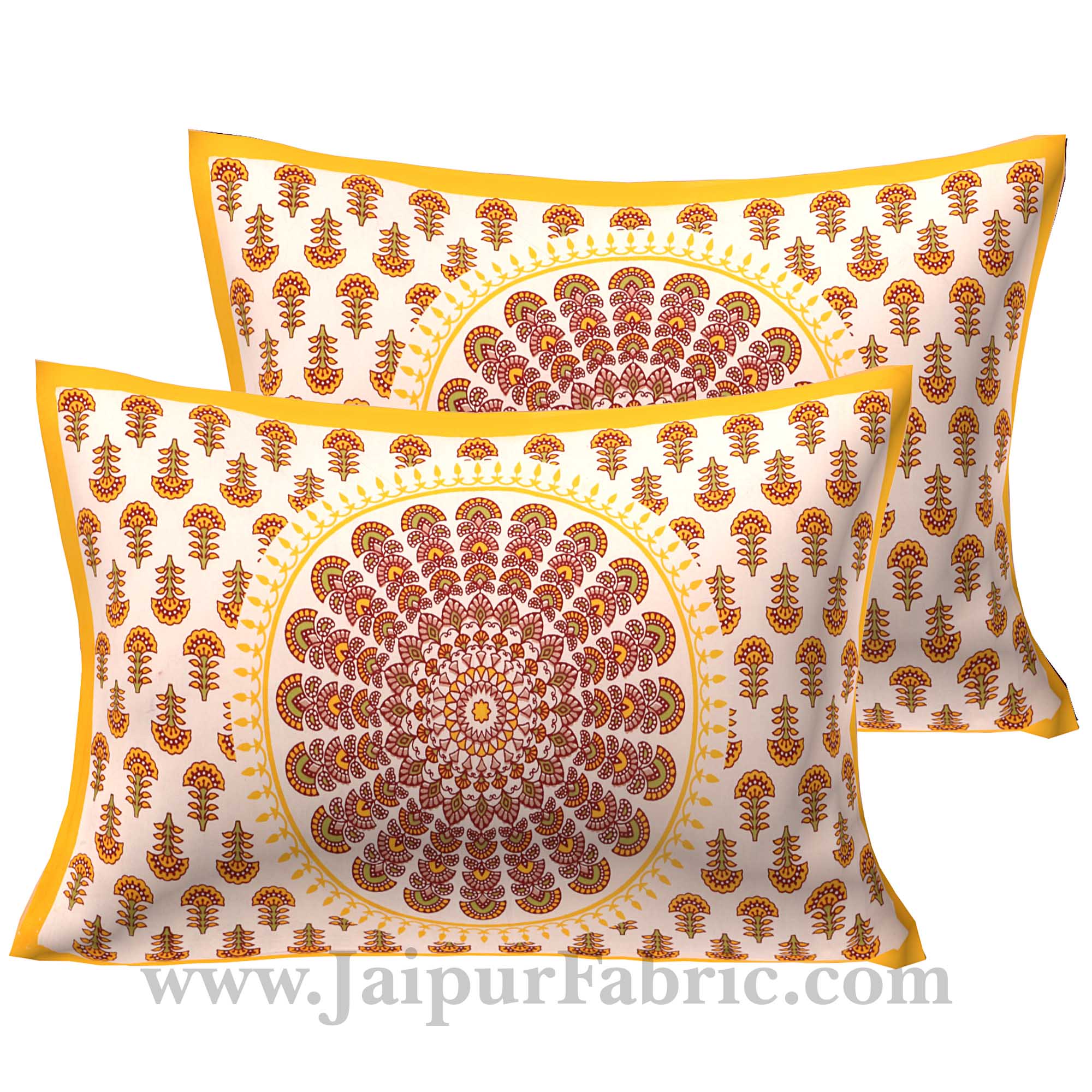 Yellow Sanganeri Printed Cotton Double Bed Sheet