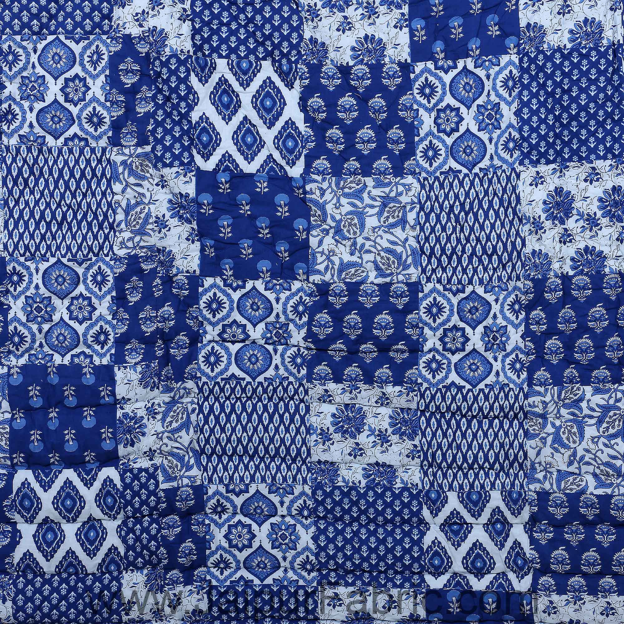 Jaipuri Quilt Blue Bagru Print Double Bed Quilt