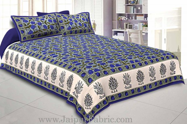 Double Bedsheet With Blue Border  Big Dot Super Fine Cotton Smooth Touch