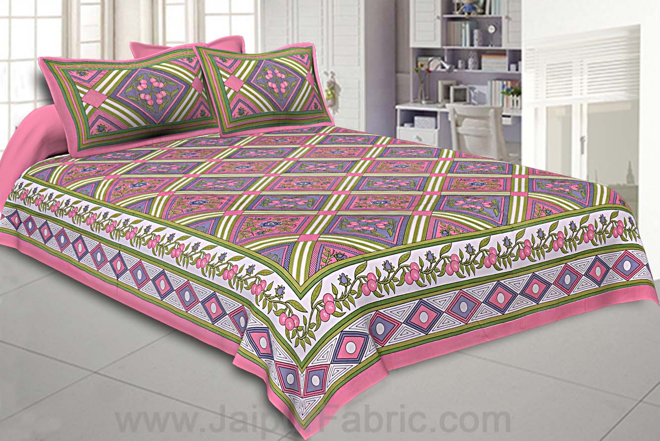 Floral diamonds pink grey Double Bedsheet