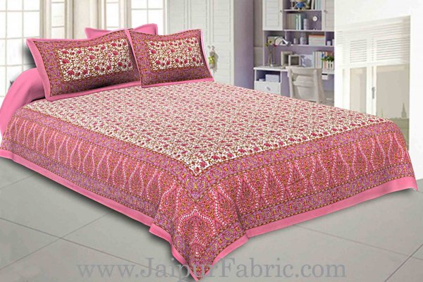 Double Bedsheet Pink Vintage Seamless Jaal Print With 2 Pillow Covers