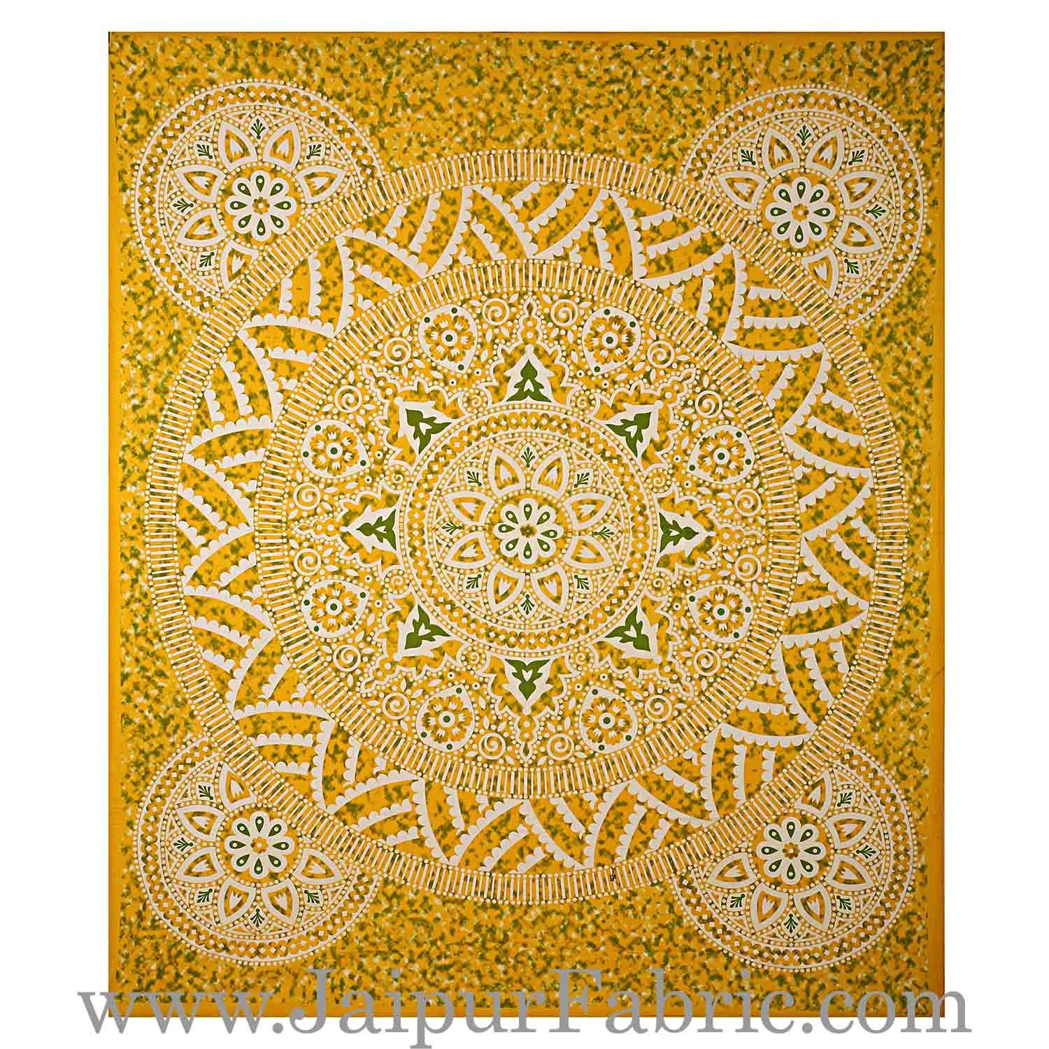 Double bedsheet Yellow Color Sanganeri Rangoli Pattern Smooth Touch With 2 Pillow Cover