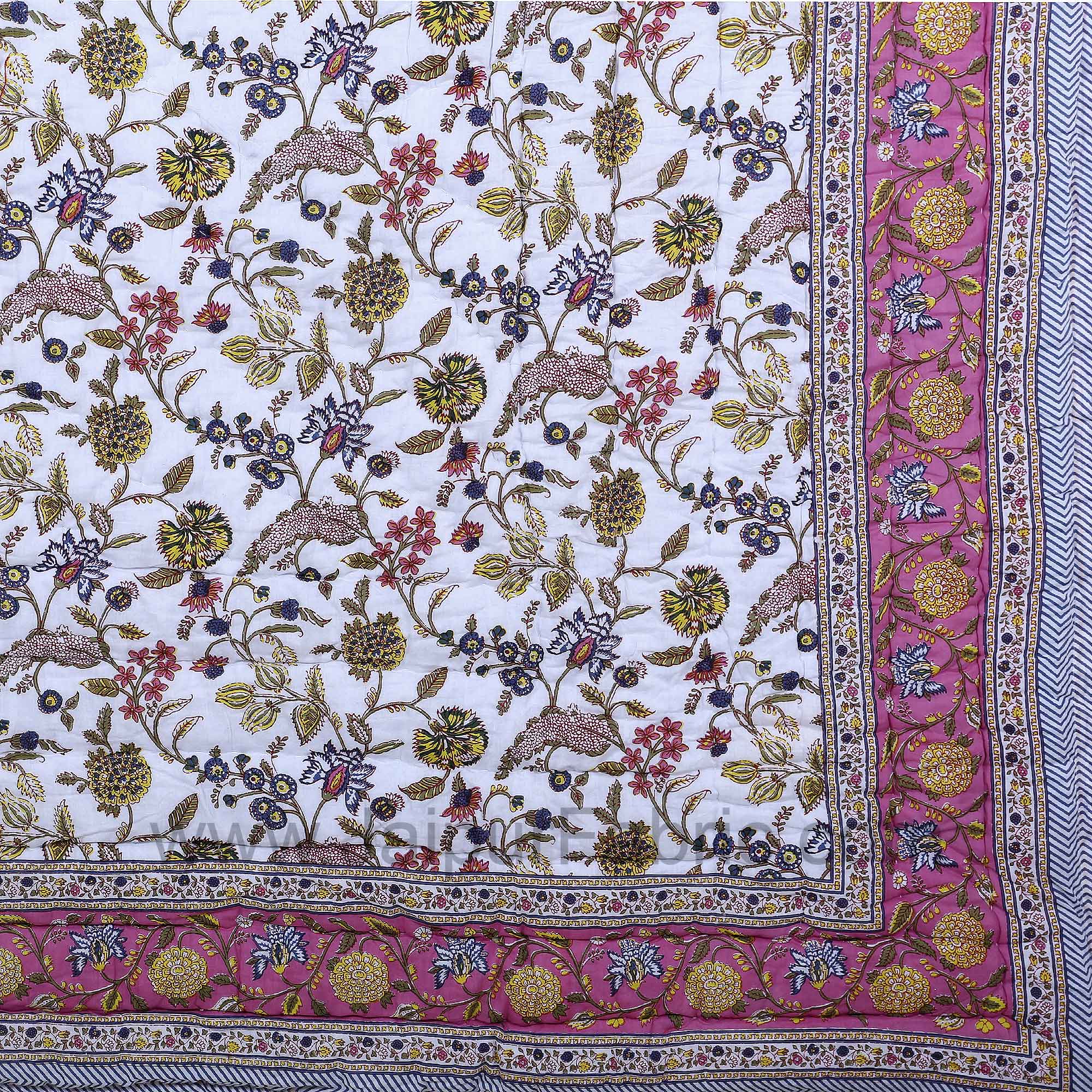 Jaipuri Quilt  Floral Print Double Bed Quilt