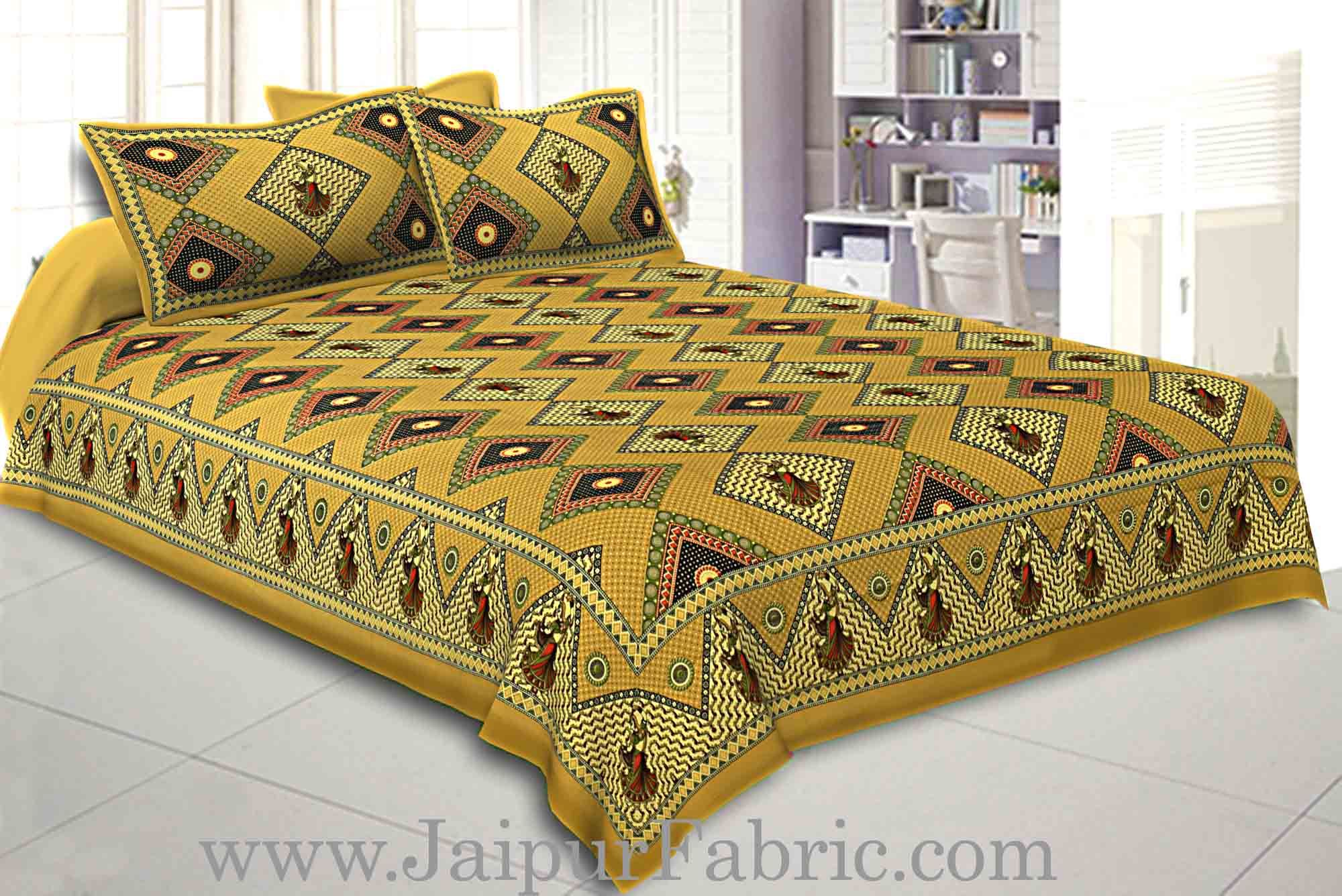 Double bedsheet Brown Color Gujri Dance  Pattern Smooth Touch With 2 Pillow Cover