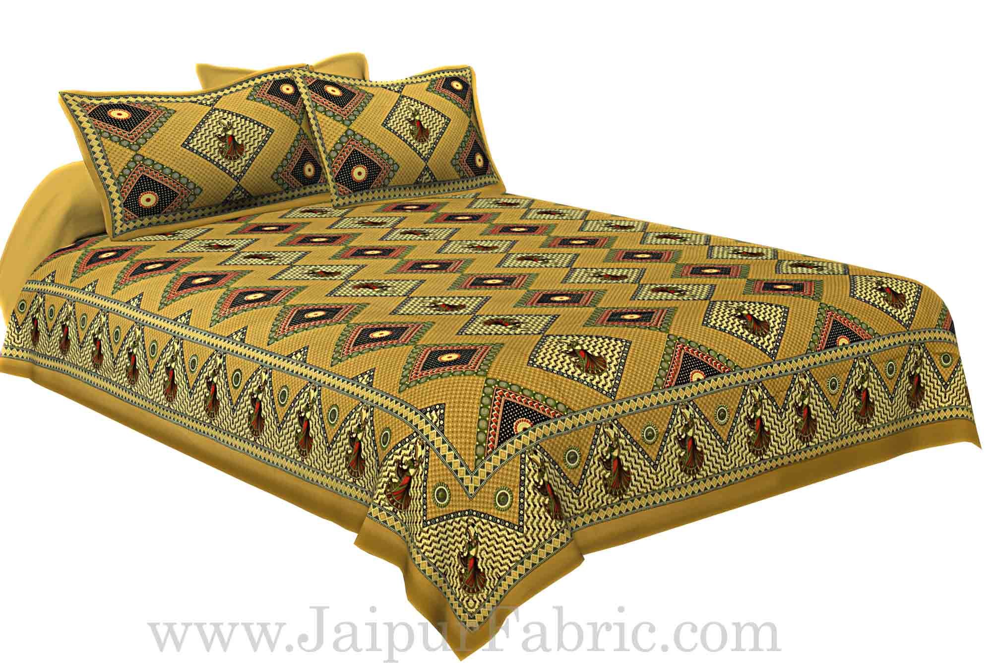 Double bedsheet Brown Color Gujri Dance  Pattern Smooth Touch With 2 Pillow Cover