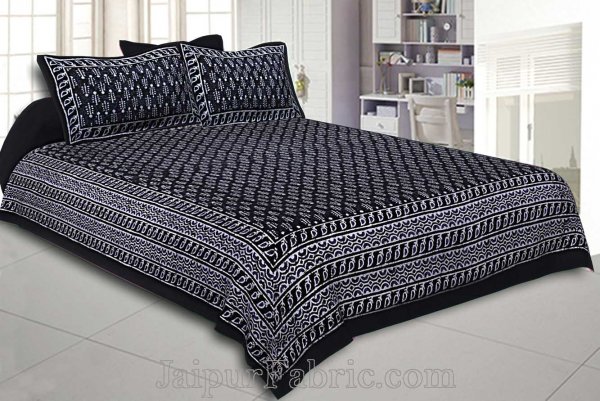 Double Bedsheet Dabu Indigo Dye Black Hand Block Print