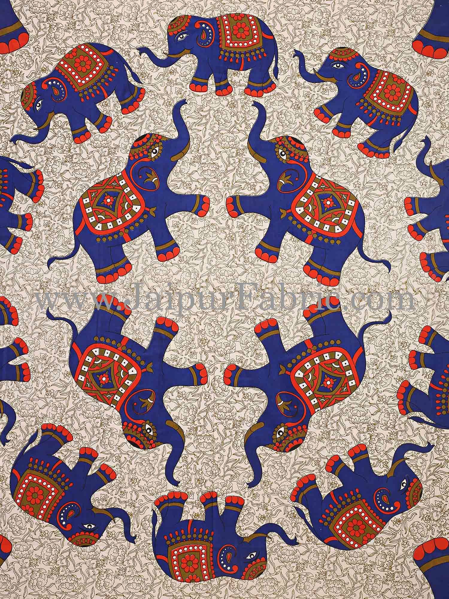 Orange  Border Elephant in Round Shape Cotton Double Bedsheet