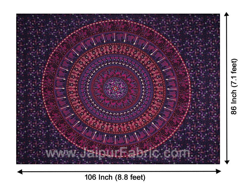 Violet Mandala Bedsheet Tapestry Floral Print With 2 Pillow Covers