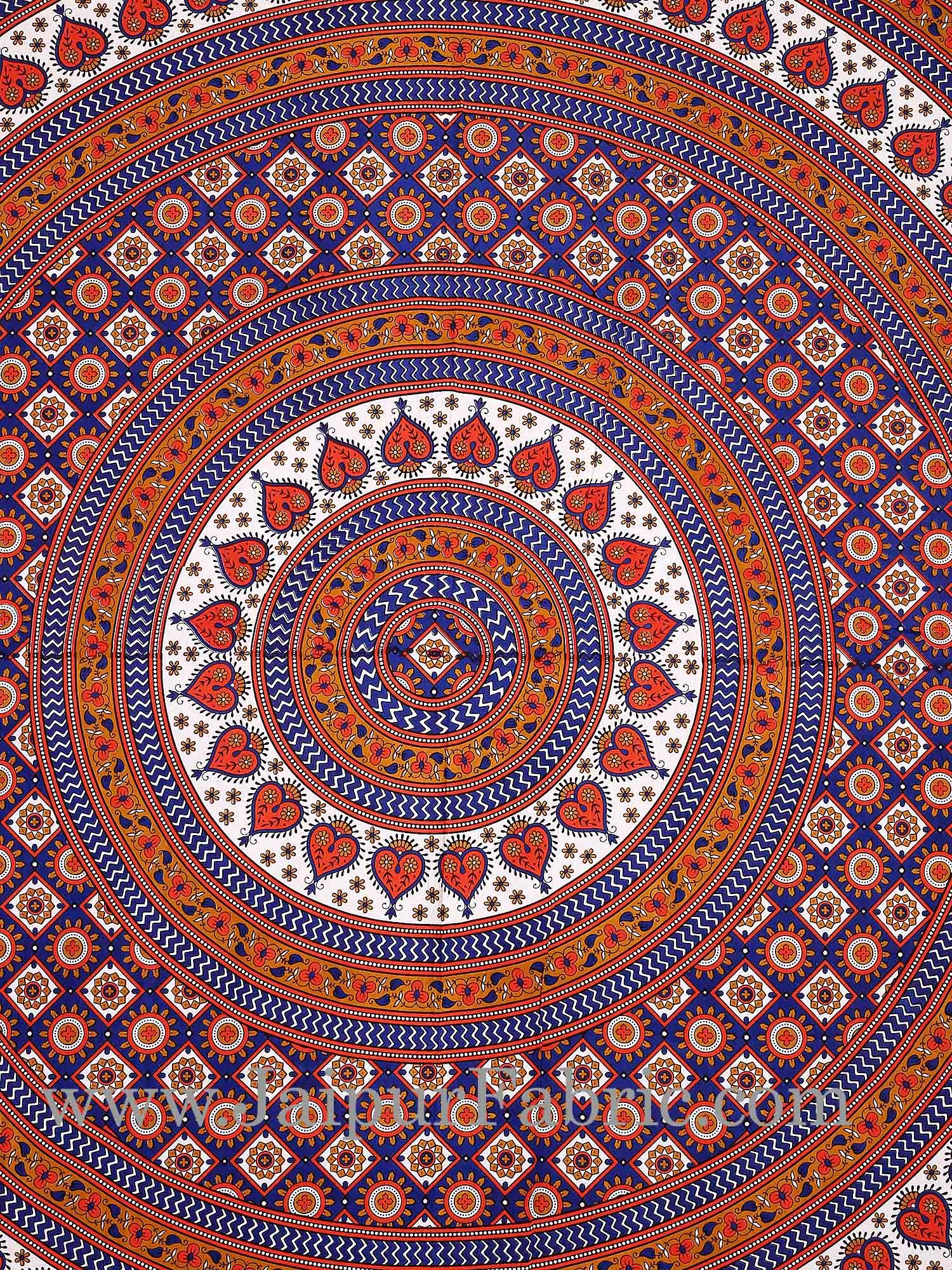 Orange Border Sanganeri Print Cotton Double Bed Sheet With 2 Pillow Cover