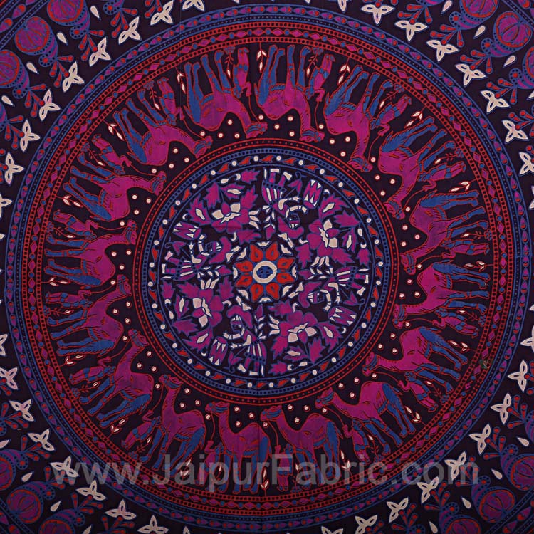 Violet Mandala Bedsheet Tapestry Floral Print With 2 Pillow Covers