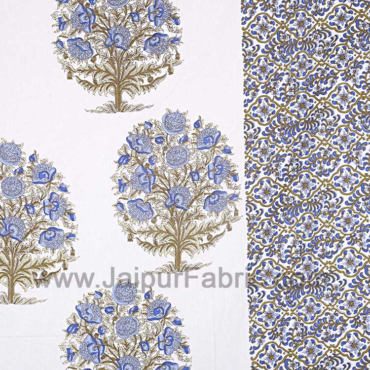 Double Bedsheet Gray Blue Floral Tree Print