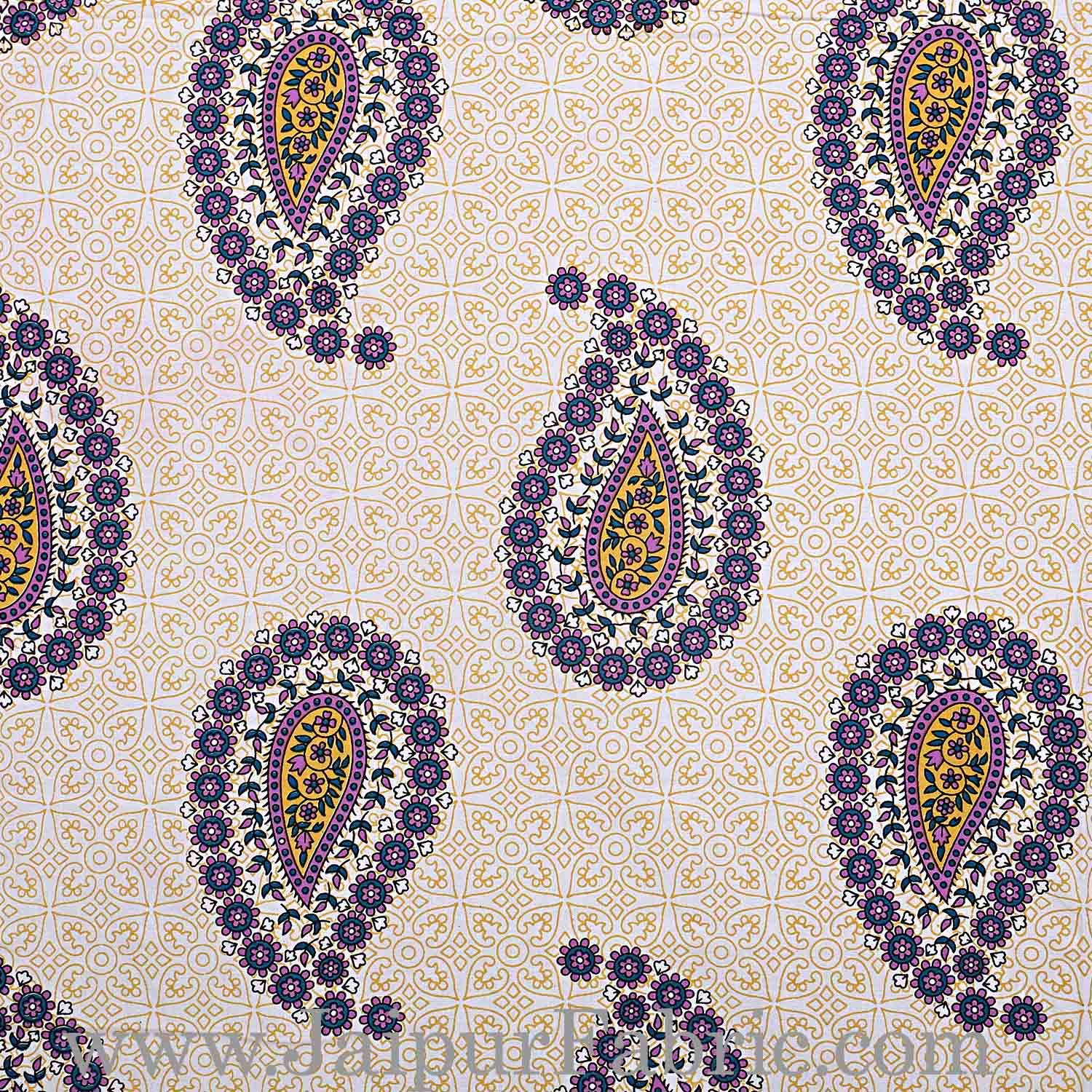 Double bedsheet Purple Border With Paisley Print Fine Cotton With Two Pillow Cover