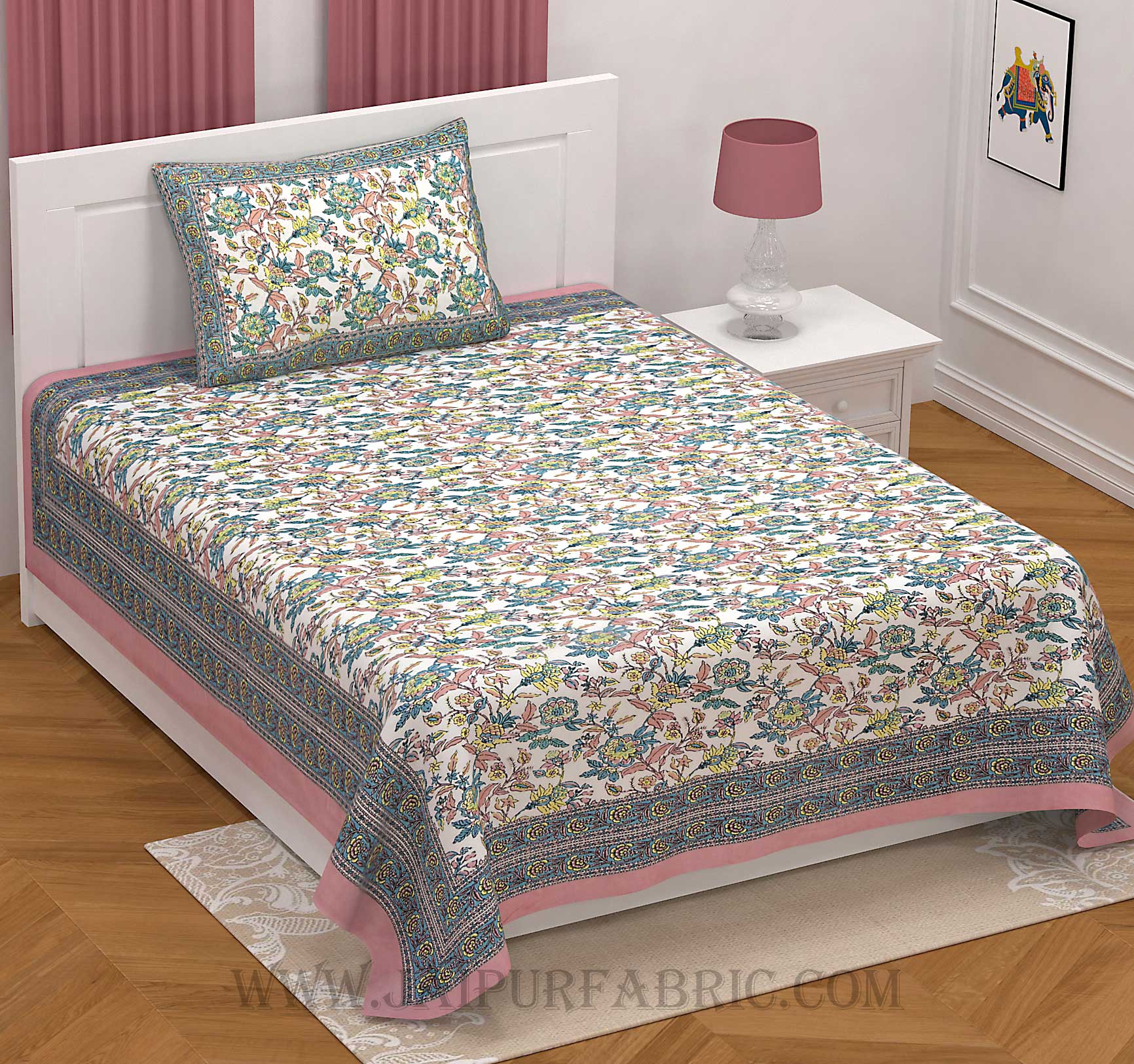 COMBO366 Beautiful Pink Ethnic Combo Set of 1 Single and 1 Double Bedsheet With 3 Pillow Cover