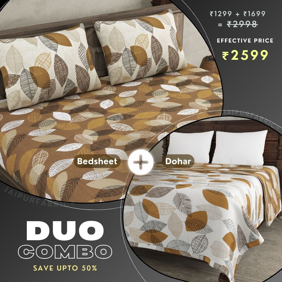 Autumn Fall Sandy Brown Dohar and Bedsheet Combo