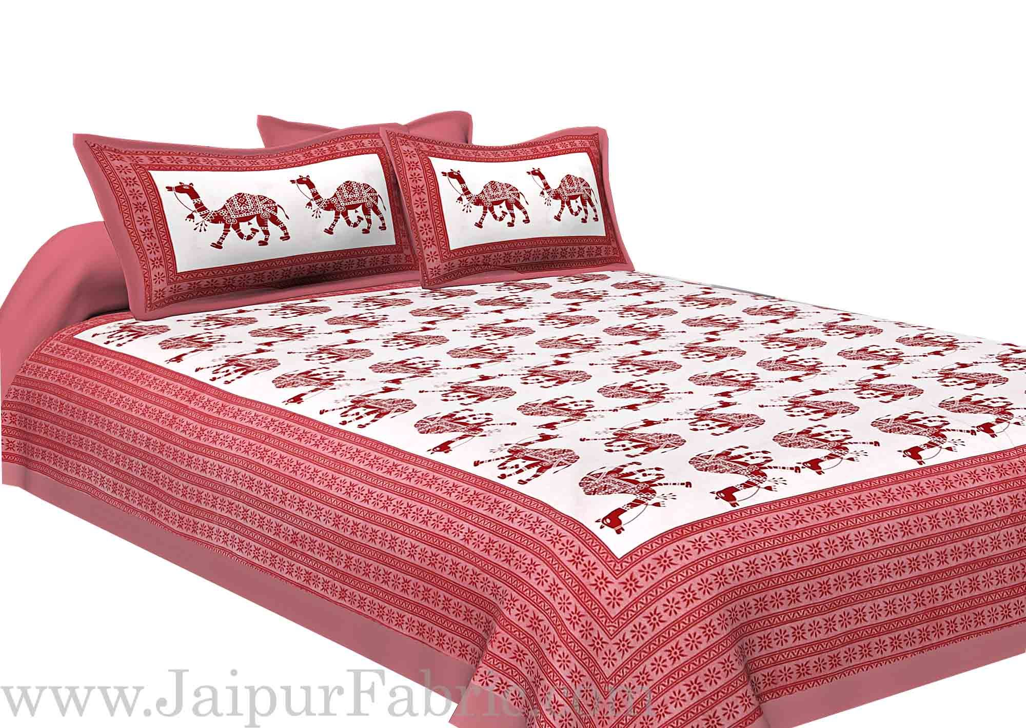 Pink Camel Print Cotton Double Bed Sheet