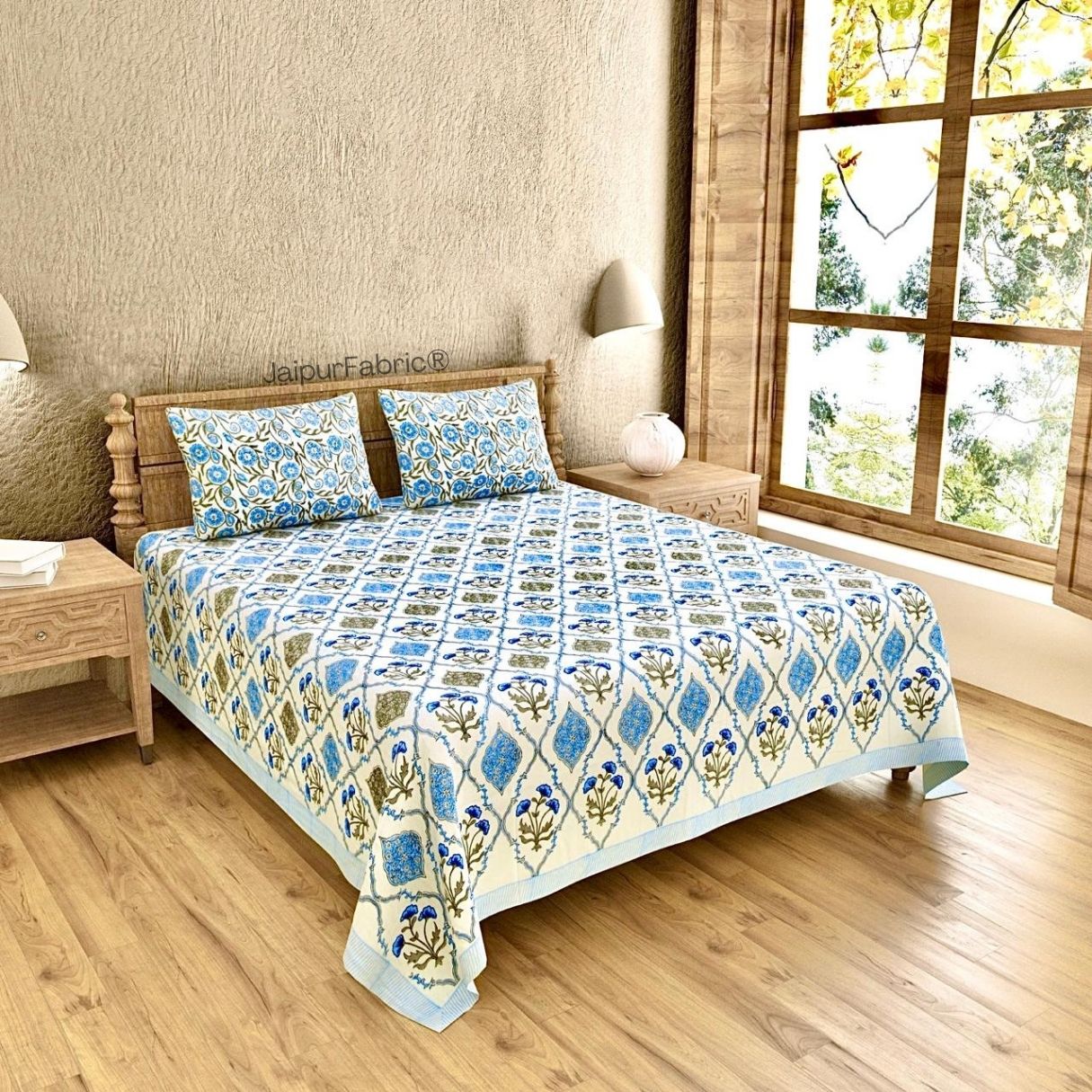 Ultra Premium Block Print 400 TC Pure Cotton King Size Bedsheet