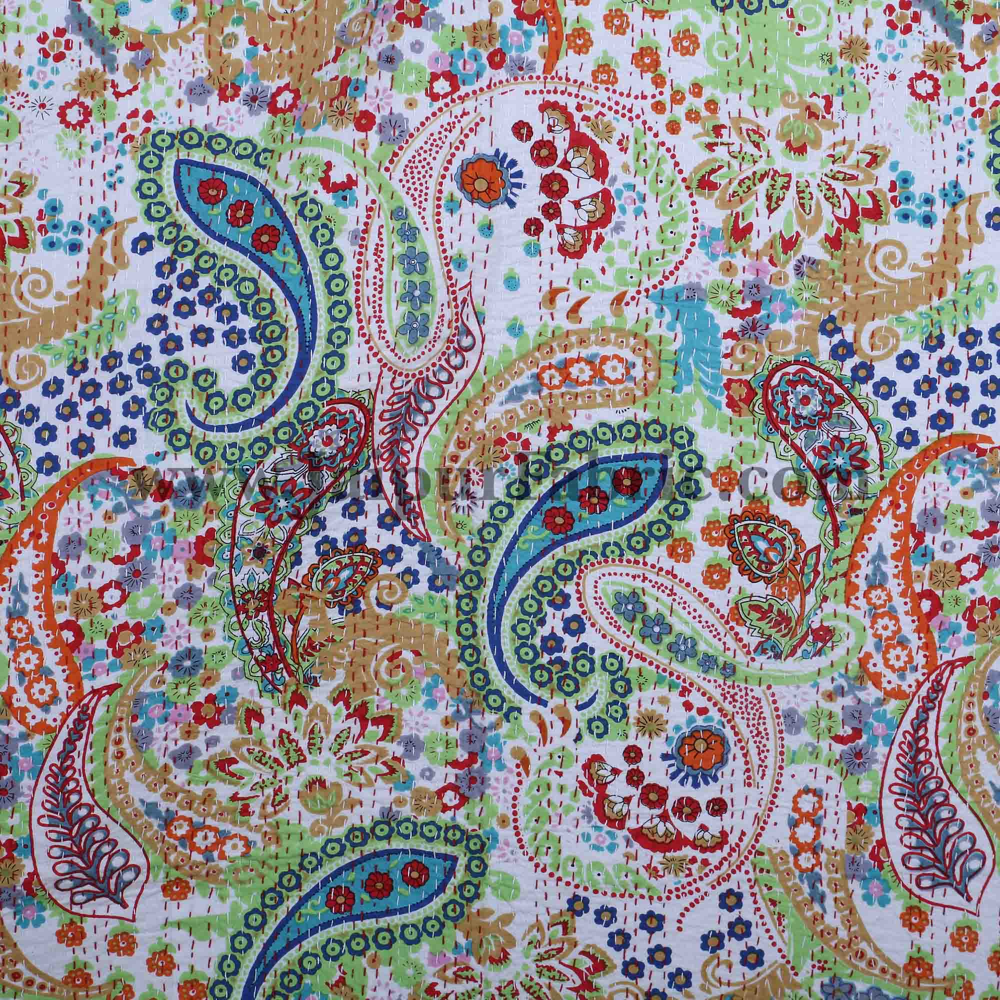 Multi Color Paisley Pattern With Thread Hand Work(Kantha) Gudri ( Bed Cover)