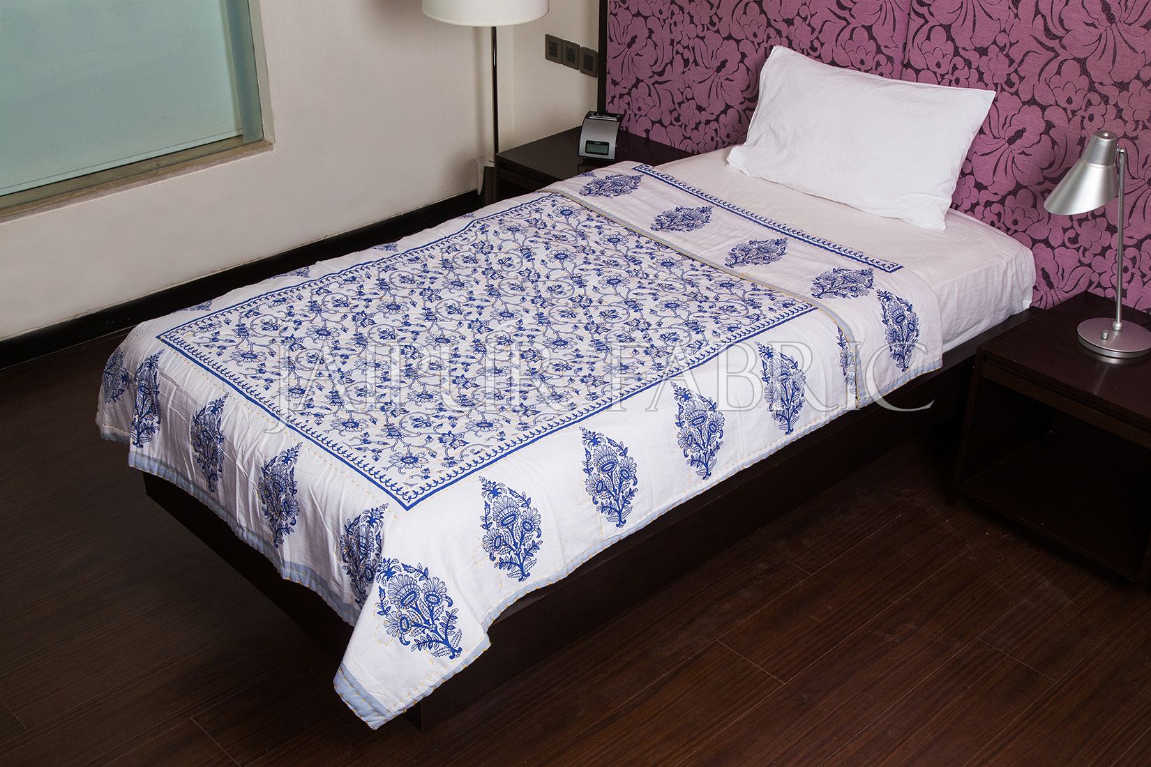 Blue Jaipuri Print Cotton AC Quilt Single Bed Quilt