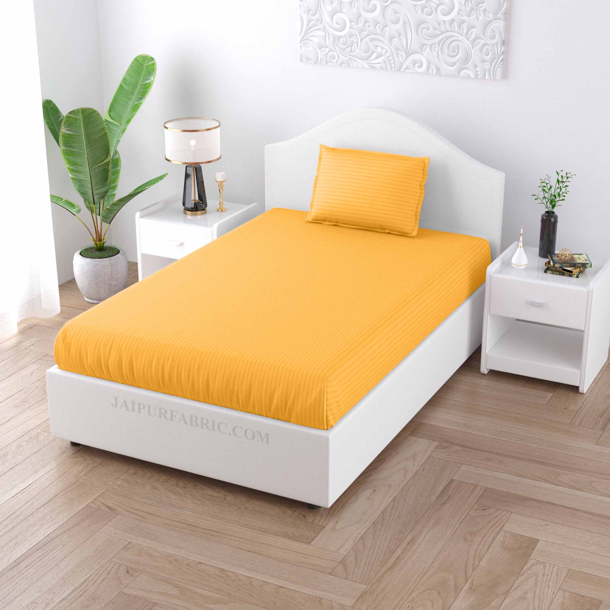 Mango Yellow Satin Stripes Single BedSheet