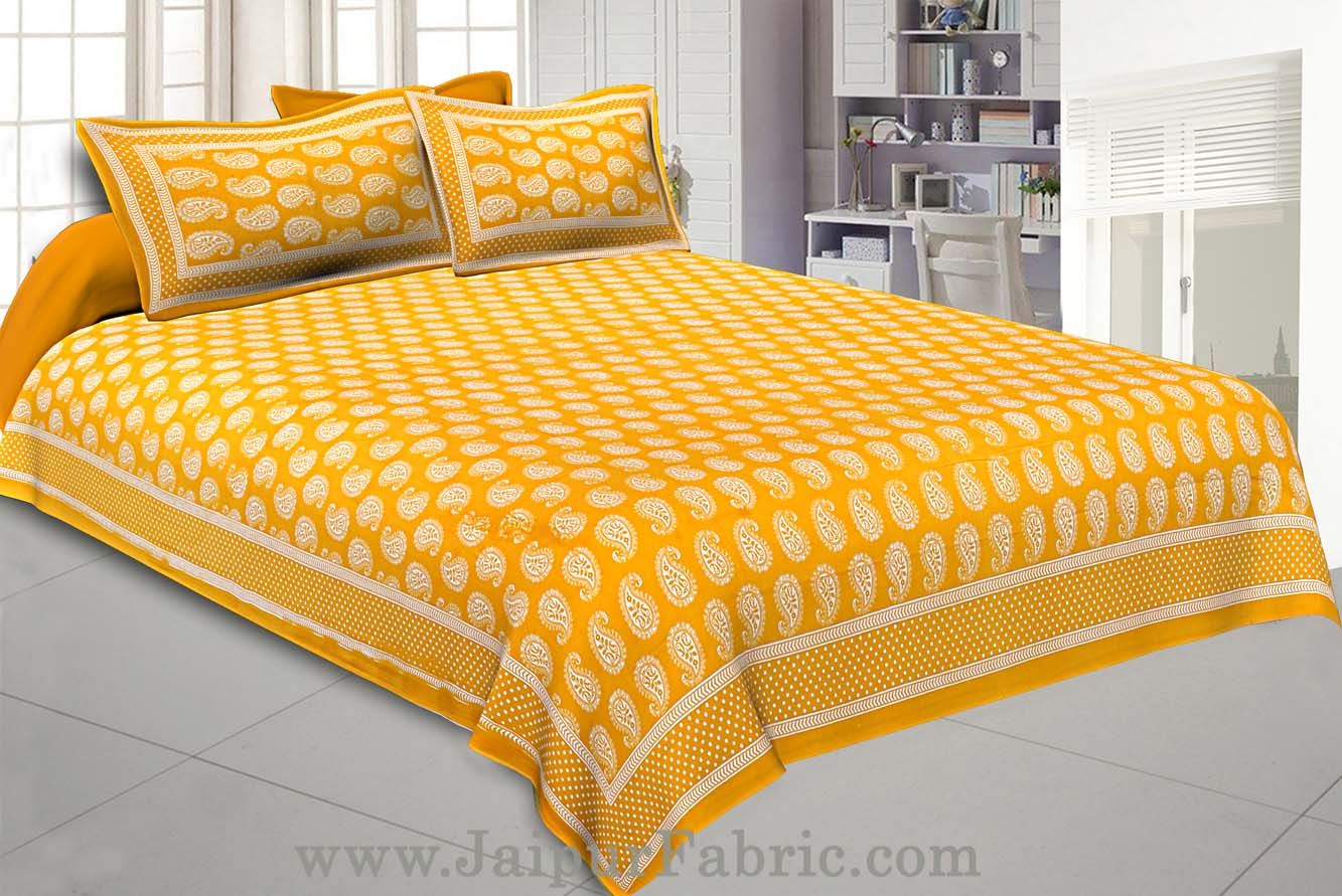 Paisley Double Bedsheet Mustard Yellow Color Fine Cotton With Two Pillow covers