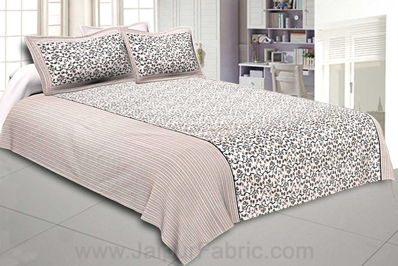 Double Bedsheet Greyish Brown Floral Motif  Print