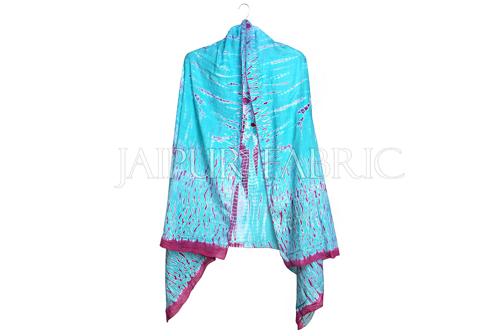 Pink and Green Handmade Bandhej Work Cotton Scarf