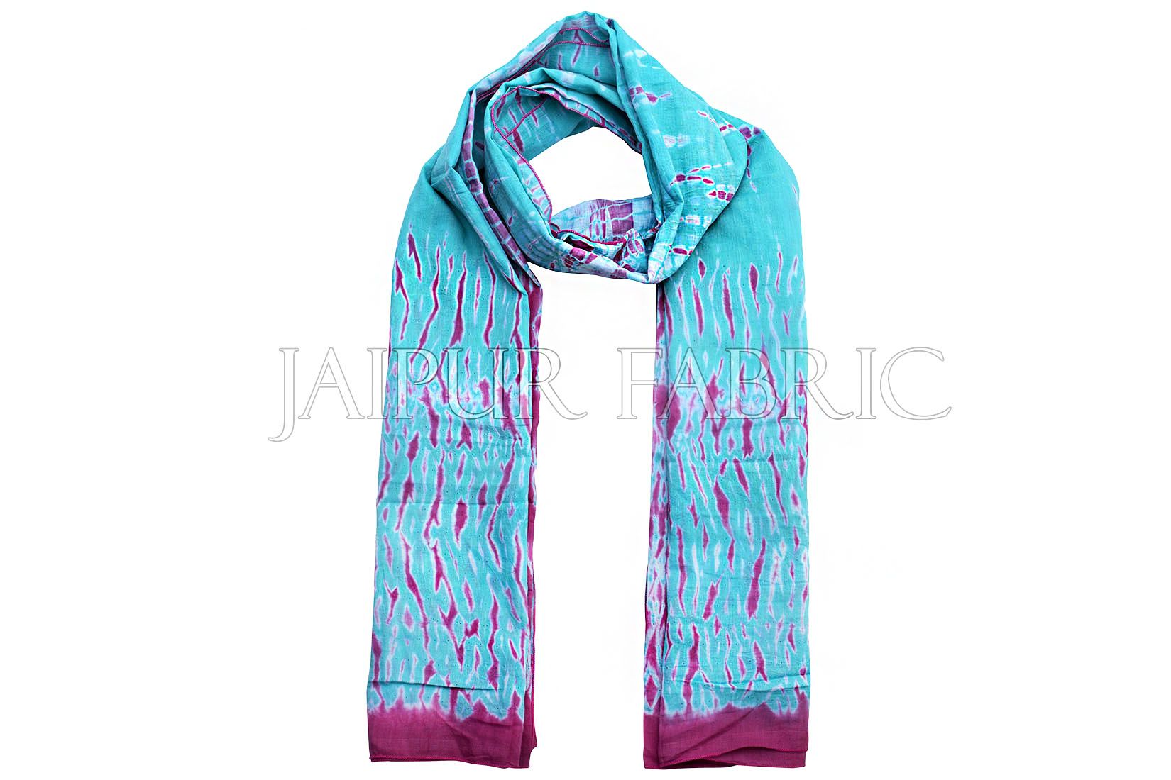 Pink and Green Handmade Bandhej Work Cotton Scarf