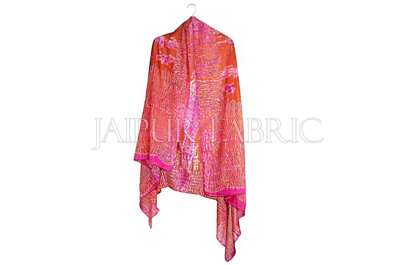 Pink and Orange Handmade Bandhej Work Cotton Scarf