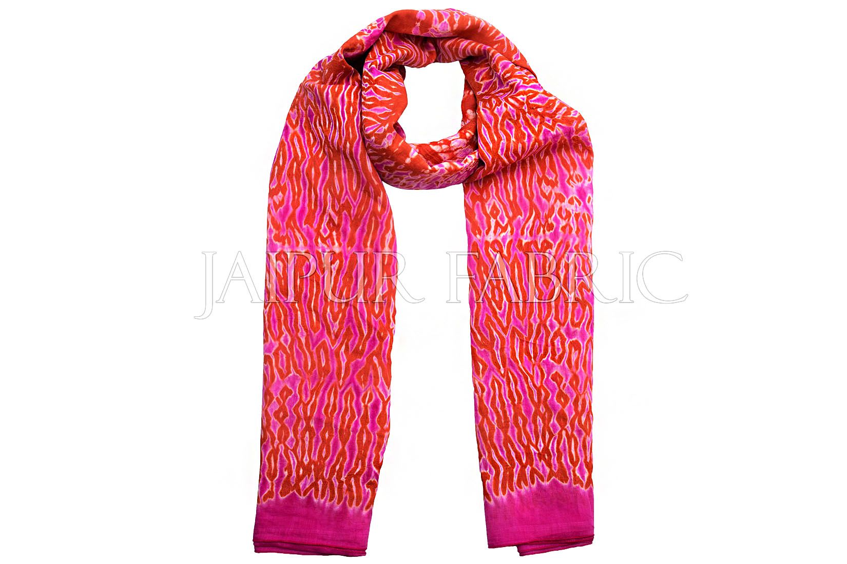 Pink and Orange Handmade Bandhej Work Cotton Scarf