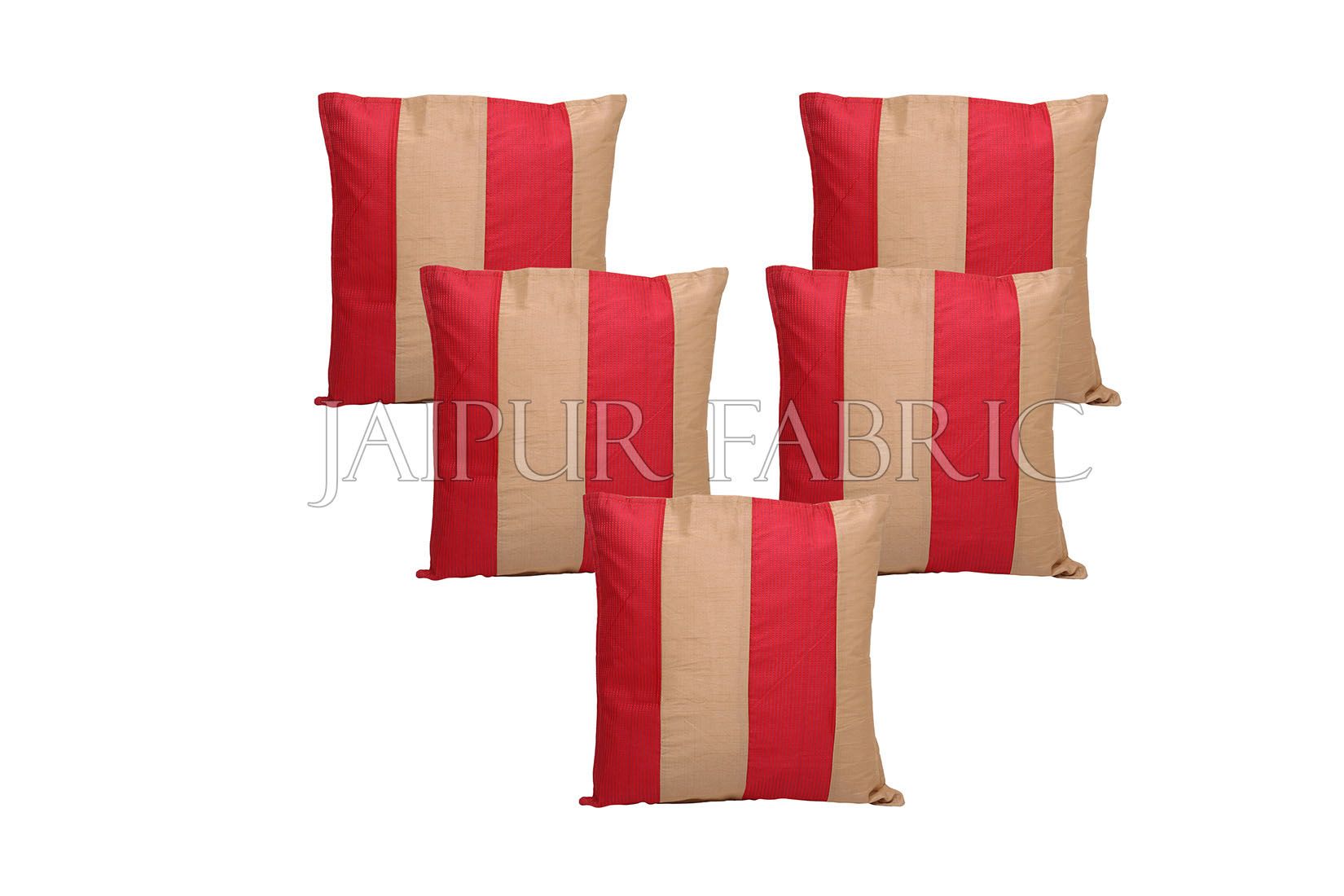 Golden and Red Thread Work Cotton Satin Silk Cushion Cover