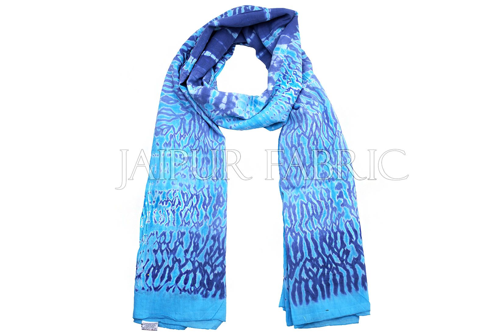 Blue Handmade Bandhej Work Cotton Scarf