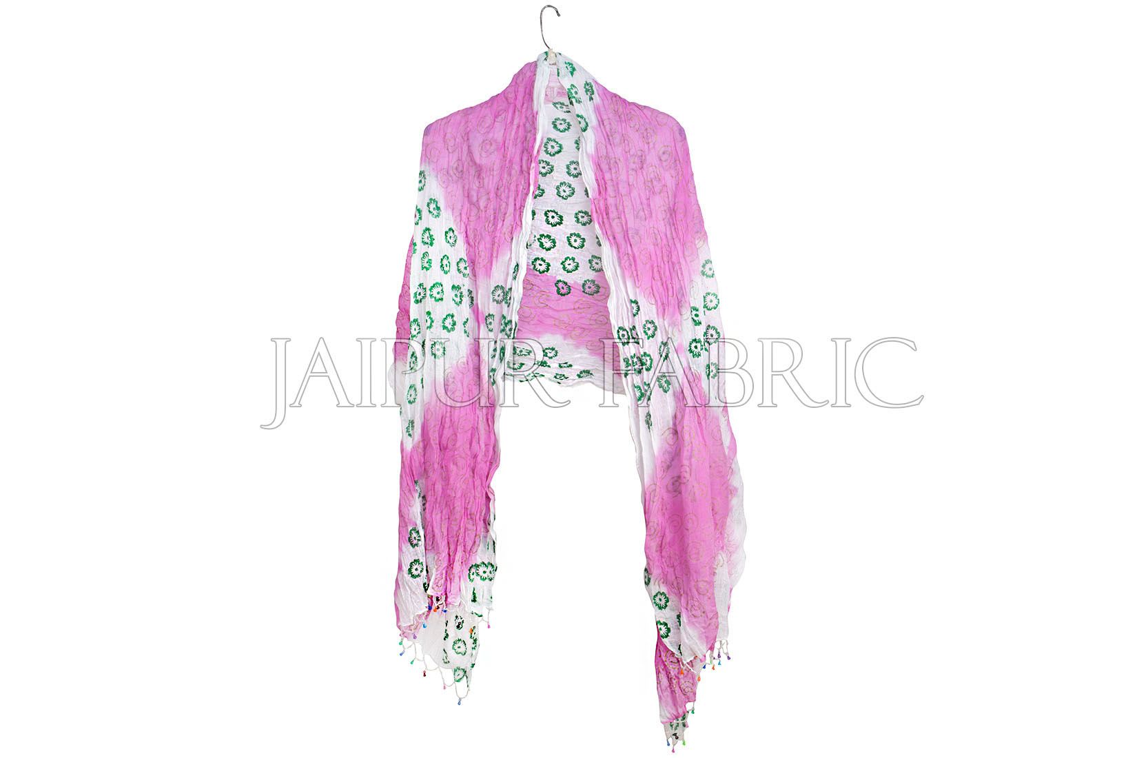 Pink and White Floral Gold Print Cotton Scarf