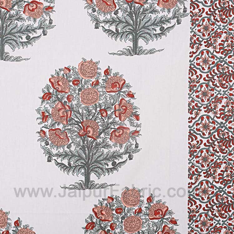 Double Bedsheet Brown Peach Floral Tree Print