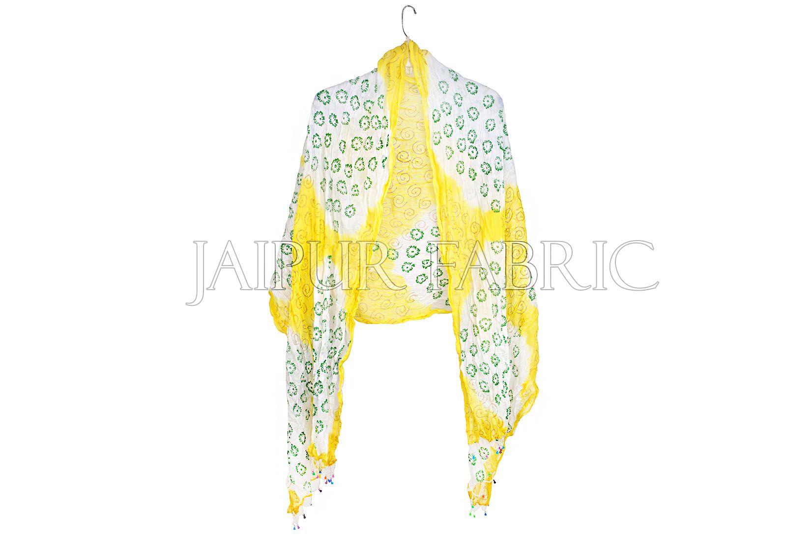 Yellow and White Floral Gold Print Cotton Scarf