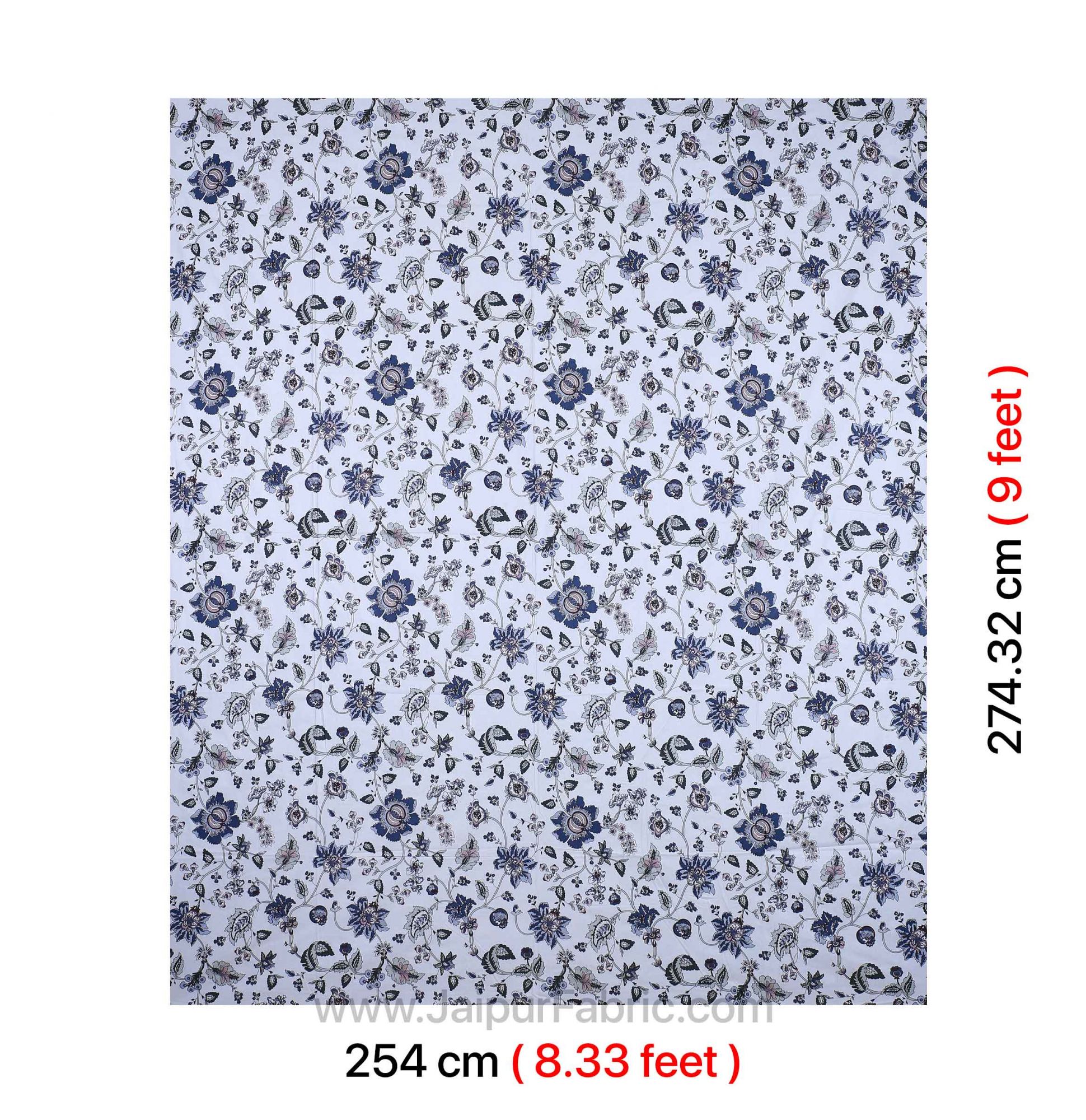 Pure Cotton 240 TC Double bedsheet in blueish floral pattern